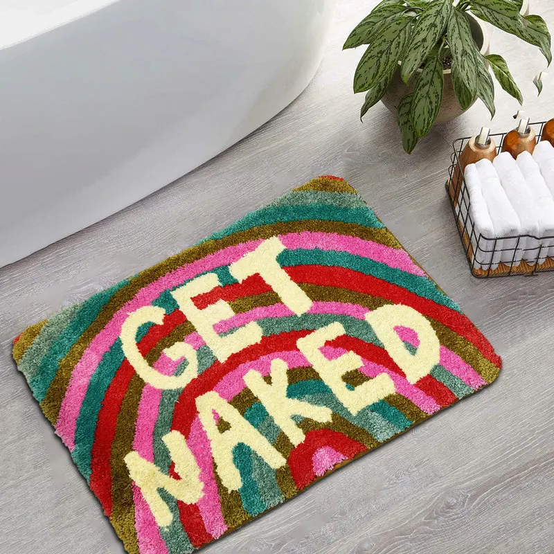 Letters Get Naked Tufted Bath Mat Dywaniki łazienkowe Mata łazienkowa Miękka pluszowa wycieraczka do salonu Kuchnia Wejście Antypoślizgowa mata prysznicowa