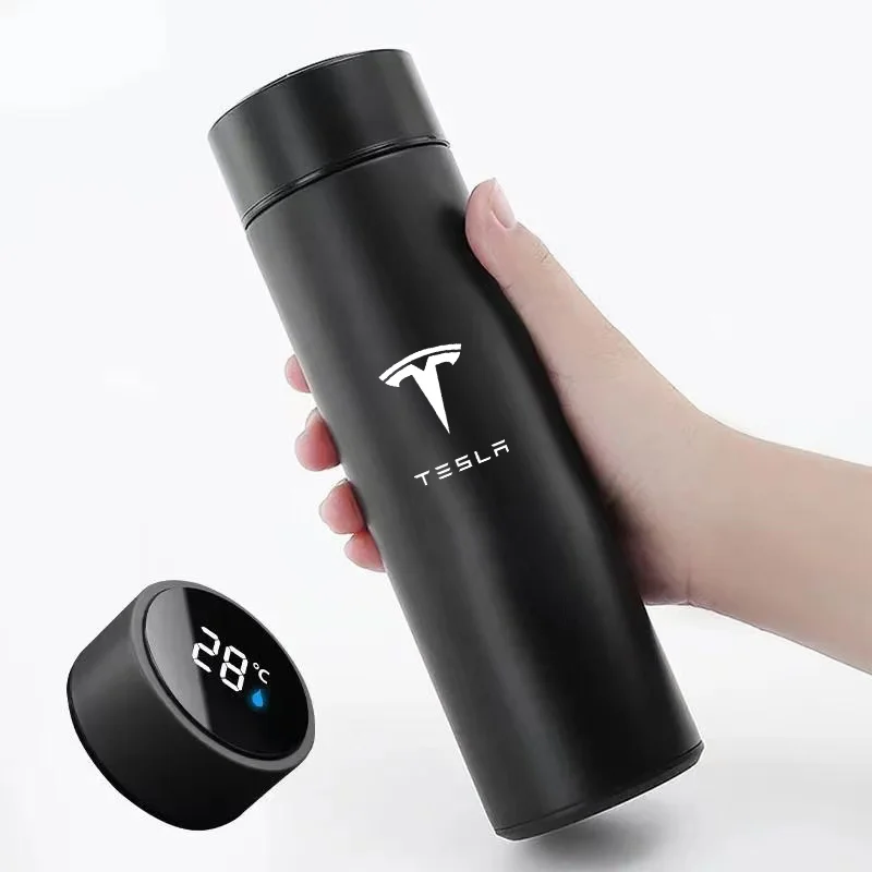 Voor Tesla Model 3 Model S Model X Model Y 304 Rvs Thermos Cup Smart Display Vacuüm Water Cup Auto logo Accessoires