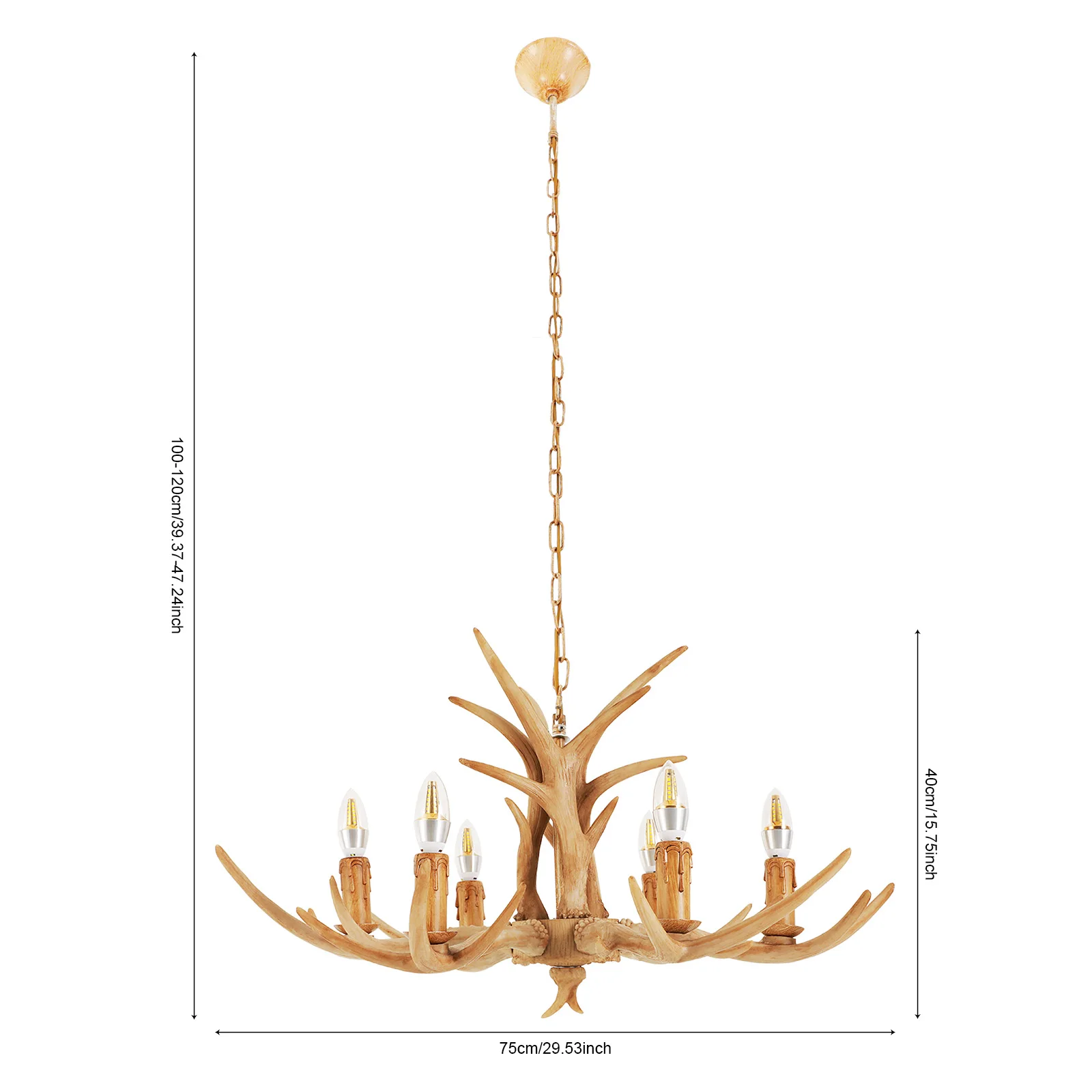 

Antler 6-Lights Deer Horn Shape Chandelier 110V Vintage Pendant Light Ceiling Fixture w/Resin Lamp Body & 6 Lamp Holders