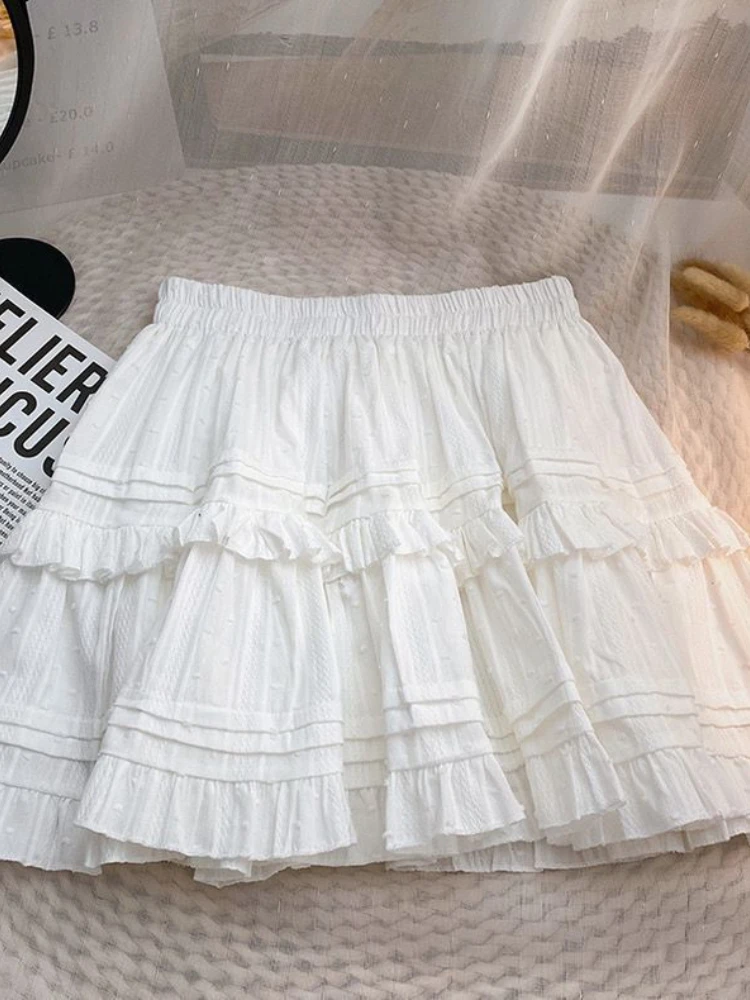 Summer New Sweet Solid Color Ruffled Half-body Skirt Models Korean Fashion Thin and Versatile Elastic Waist Skirt Streetwear