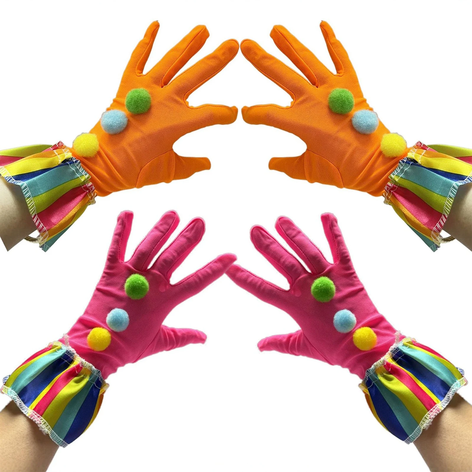 1 쌍 광대 장갑 의류 액세서리 컬러 폼폼 프릴 재미 있은 광대 장갑 무대 공연 드라마 쇼 코스프레 의상
