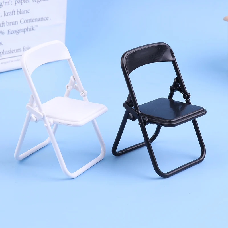 1Pc Dollhouse Miniature Chair Plastic Folding Armchair Simulation Furniture Doll House Decor Accessories Black White