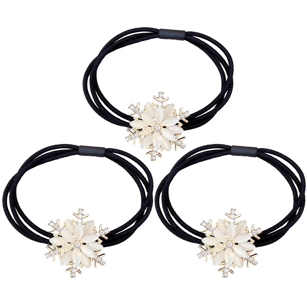 

3pcs Snowflake Ties Elastic Rope For Women Christmas Ponytail Holders Rhinestones Hair Bands Hair Accessories