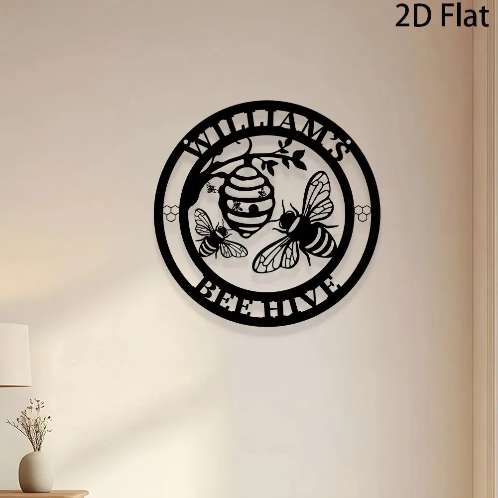 1pc 2D Flat Custom Honeycomb Metal Sign Personalized Family Last Name Wall Decor Indoor Outdoor Home Garden Gift Only For Decora