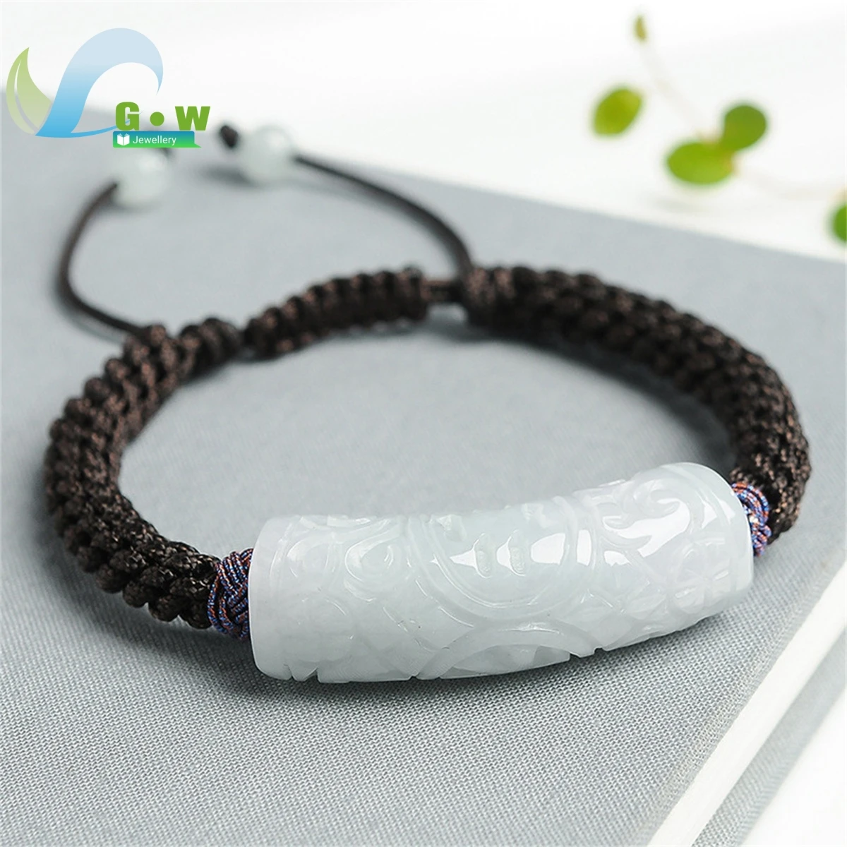 Natural A-grade Jade Curved Bar Blessing Lucky Continuous Bracelet Handmade Weaved Rope Transfer for Men Women's Couple Bracelet