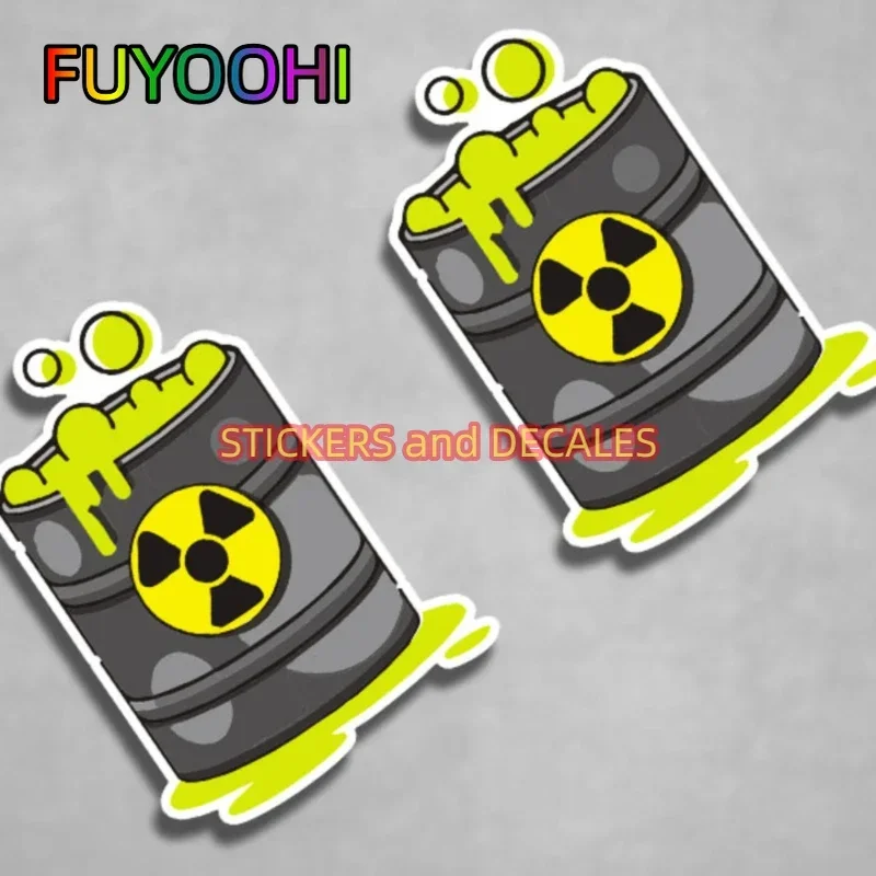 FUYOOHI Car Stickers Cartoon Nuclear Waste Bucket Vinyl Decals for Auto Body Window Windshield Fuel Tank Bumper Decoration