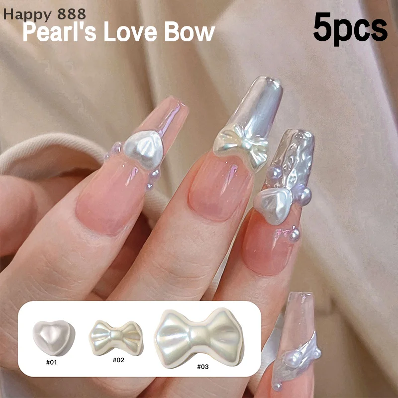 5-Piece Mini Bowknot Nail Art Decoration Set – Adorable Heart, Star, Pearl, And Butterfly Charms For DIY Manicures