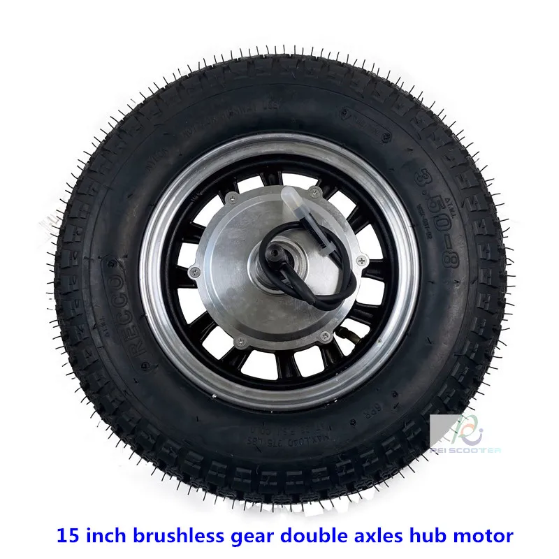 

15 Inch 3.5-8 Tyre 80Nm Double axles Brushless Gear Low-speed Power-Torque Scooter Hub Motor Wheel with Hall phub-15hb