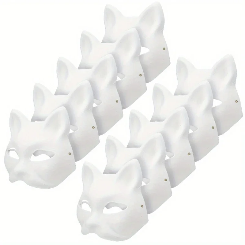 

Японская бумажная маска-заготовка для Хэллоуина, косплея, кошки, DIY, для росписи, полумаска, для животных, для вечеринок, декор, реквизит для творчества