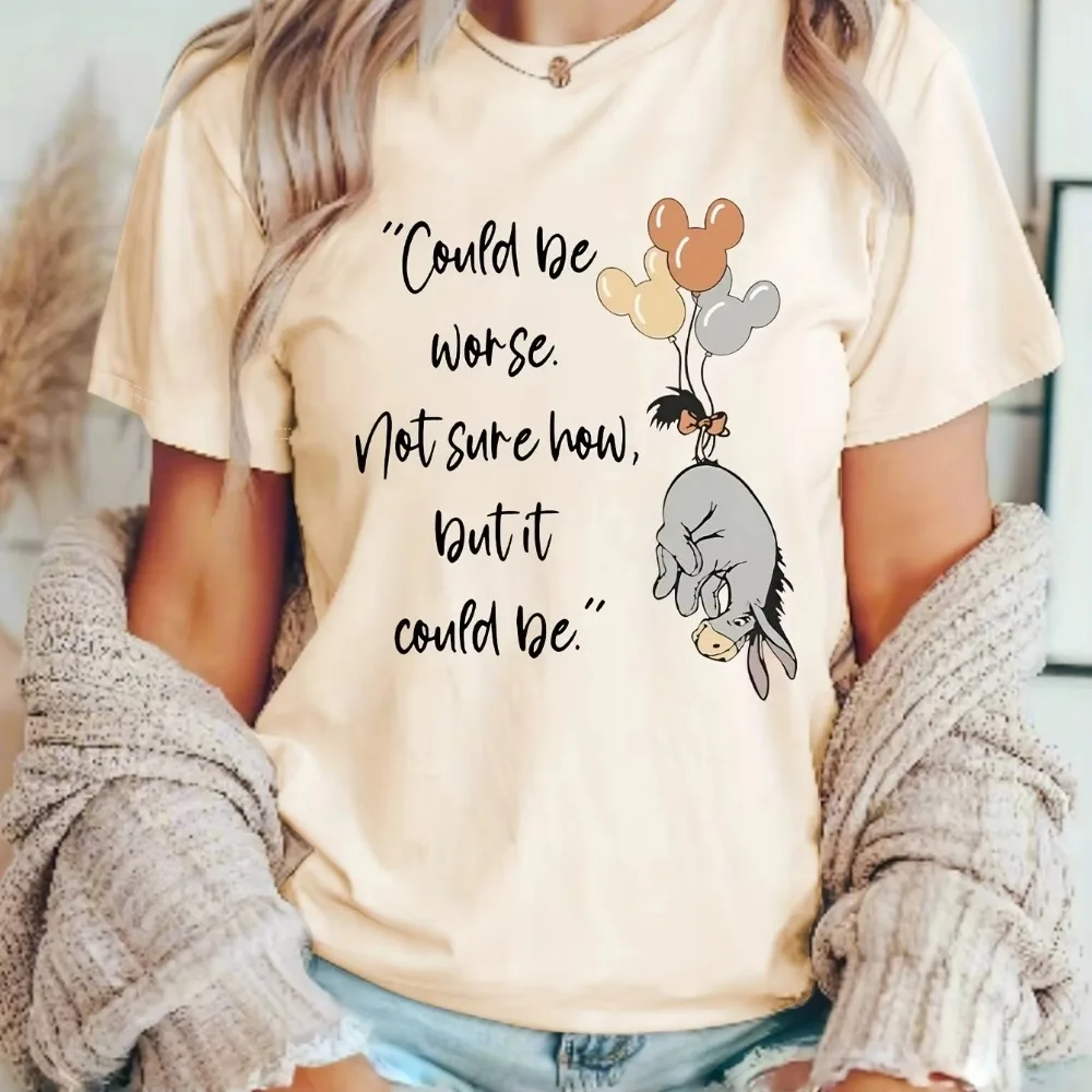 

Летняя футболка Disney Winnie The Pooh Eeyore, семейная одежда для родителей и детей, повседневная спортивная удобная футболка с короткими рукавами для мужчин и женщин, хлопок