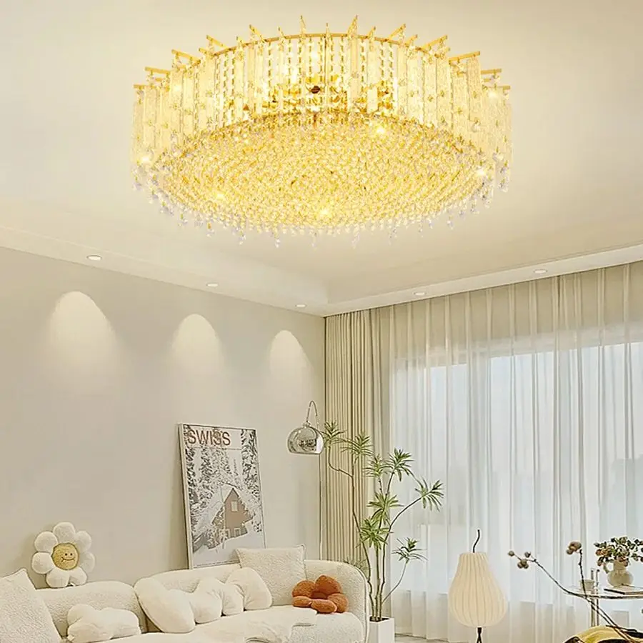 Light luxury crystal chandelier, living room lamp, atmospheric high-end lamp, bedroom chandelier, ceiling lamp dual-purpose