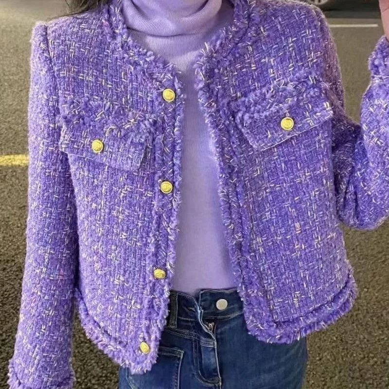 紫色の小さな香りのよいスタイルのスーツスカート 秋冬新作 気質通勤 セレブ インターネットセレブ ツーピースセット