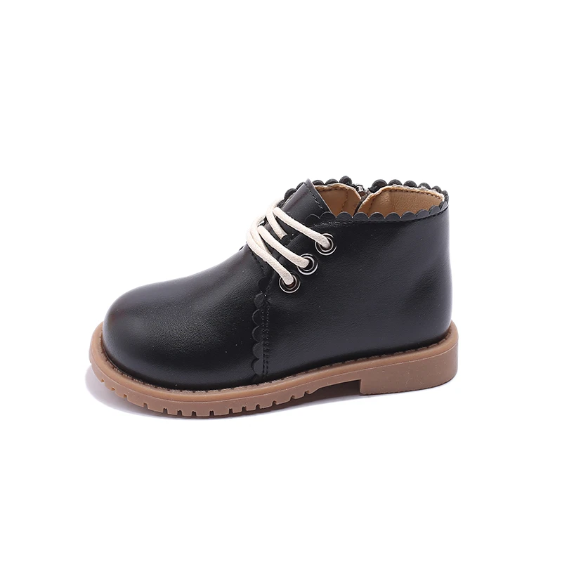 Ankle Boots de couro feminino, com cordões, zíper lateral, borracha, crianças, primavera, outono, tamanho 21-30, 2022