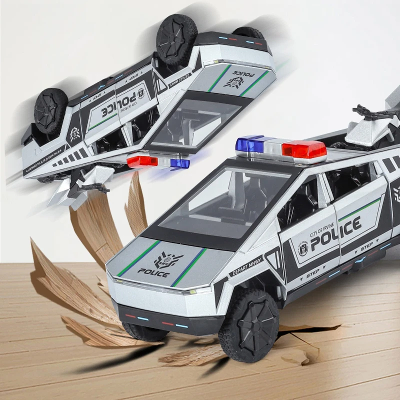 1:32 Cybertruck coche de policía recogida coche de aleación modelo Diecast vehículo de juguete sonido luz imitación para niños juguetes de regalo de Navidad