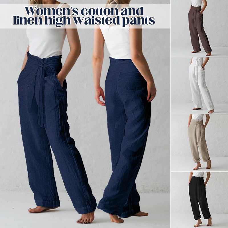 Women Spring Summer Cotton Linen Bloomers Lady Wide Leg Pants Vintage Elegant Literature Harem Trousers Y2k Pants