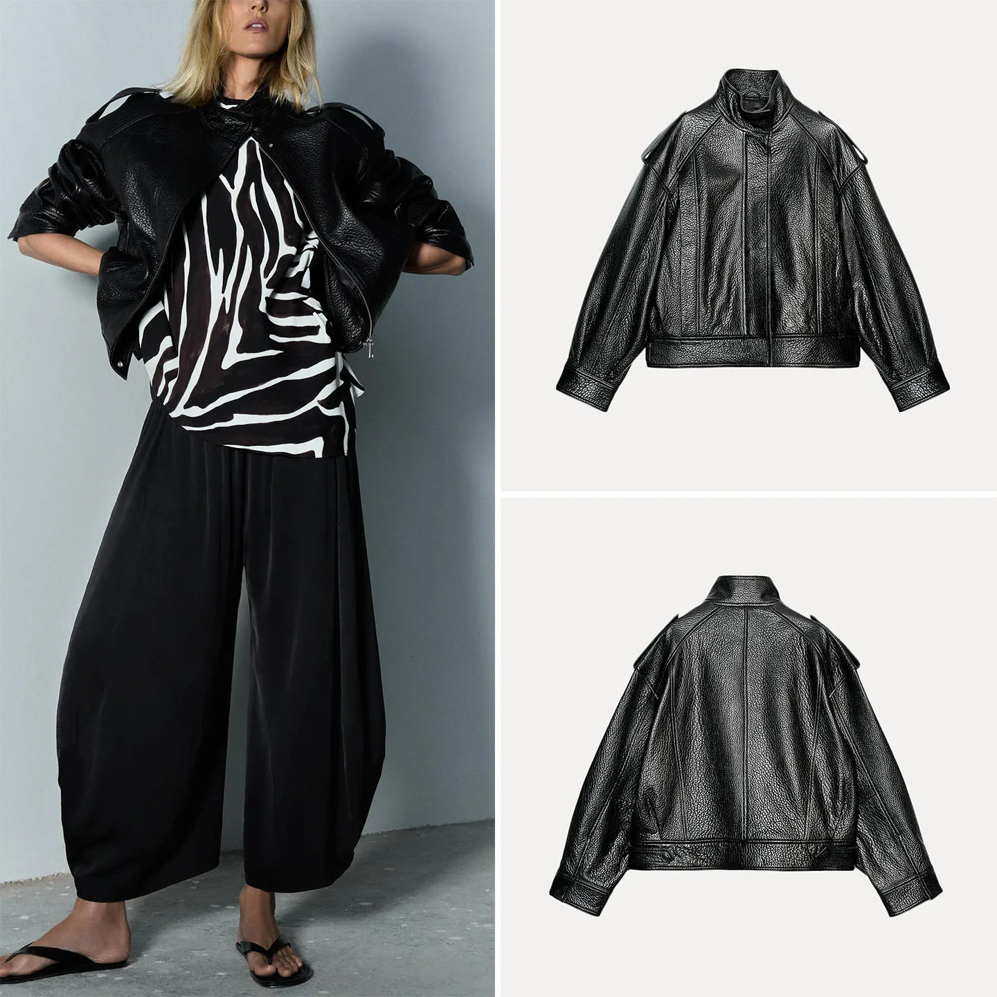 Manteau de pilote Jaet en cuir pur pour femmes, automne 2025, nouveau Sle Z, coupe ample, longue fermeture à glissière