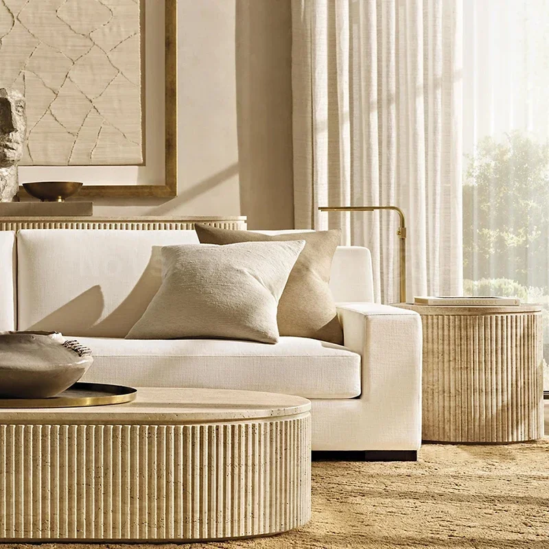 Y1 Wabi Sand Wind Natural Travertine Coffee Table Nordic Model Room High-end Living Room Creative Oval