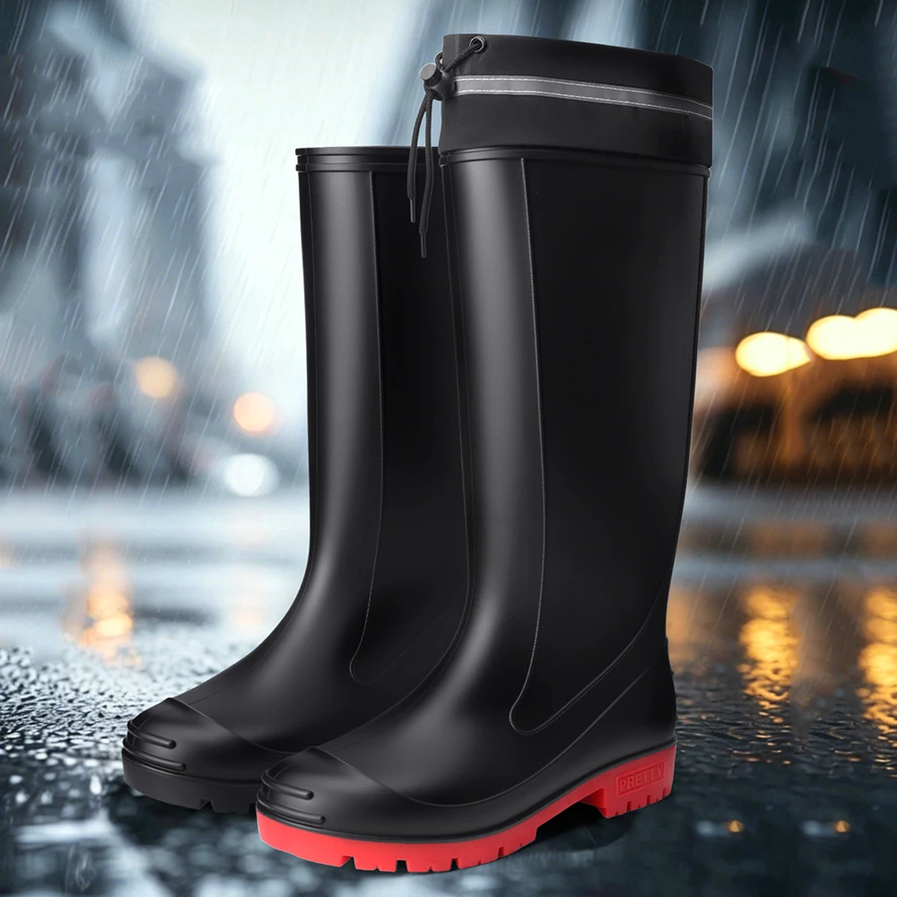 Men's Rain Boots Fashion High-Top Rain Boots for Outer Wear Long-Tube Waterproof and Non-Slip Couple Style Outdoor Fishing Boots