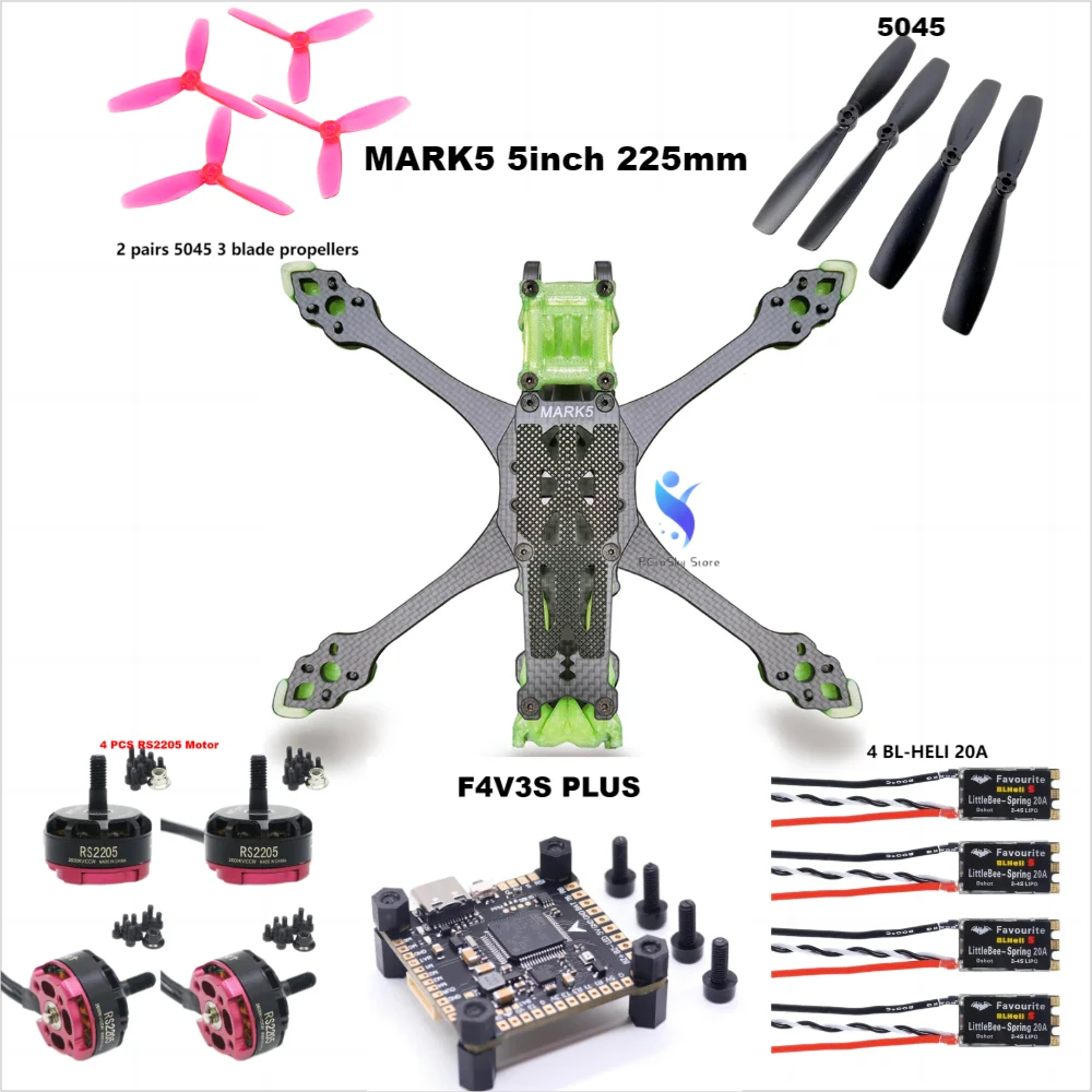 F4V3S F4 V3S V3พลัสควบคุมการบิน MARK5 5นิ้ว FPV คาร์บอนไฟเบอร์เฟรม225มม. บาโรมิเตอร์ในตัว OSD RC สำหรับแข่ง FPV โดรน