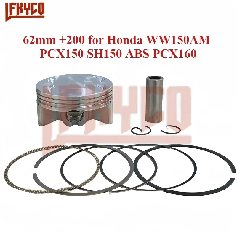 Motorcycle Engine Parts 62mm +200 Bore Piston Rings Kit for Honda WW150AM PCX150 SH150 ABS PCX160 160CC Motor Cylinder Accessory