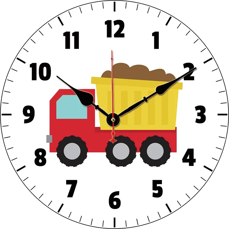 Cartoon Truck Kitchen Round Wall Clock Large Dinning Restaurant Cafe Decorative Wall Clock Silent Non-Ticking Nice For Gift