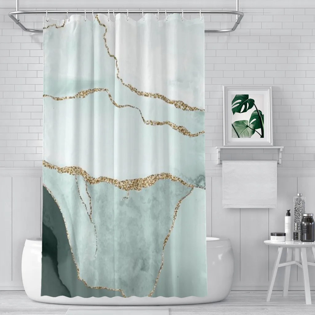 Watercolor Agate in Slate Green  Green Jade Faux Gold Veins Shower Curtain for Bathroom  Aesthetic Room Decoration