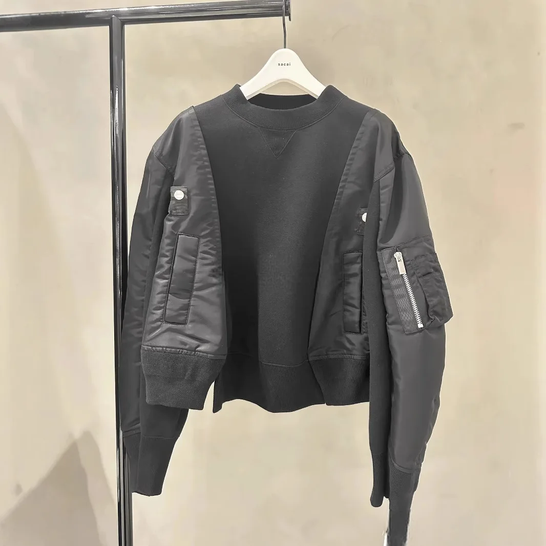 

2025 new spliced zipper hoodie women's casual loose round neck jacket jacket