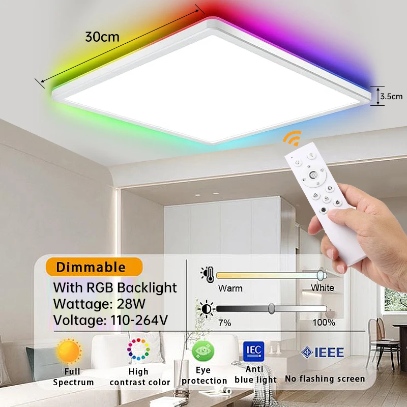 Ściemnialna lampa sufitowa Inteligentna lampa kwadratowa Wifi RGB LED do salonu Korytarz Garaż Zdalne sterowanie Światła górne Podświetlenie Alexa