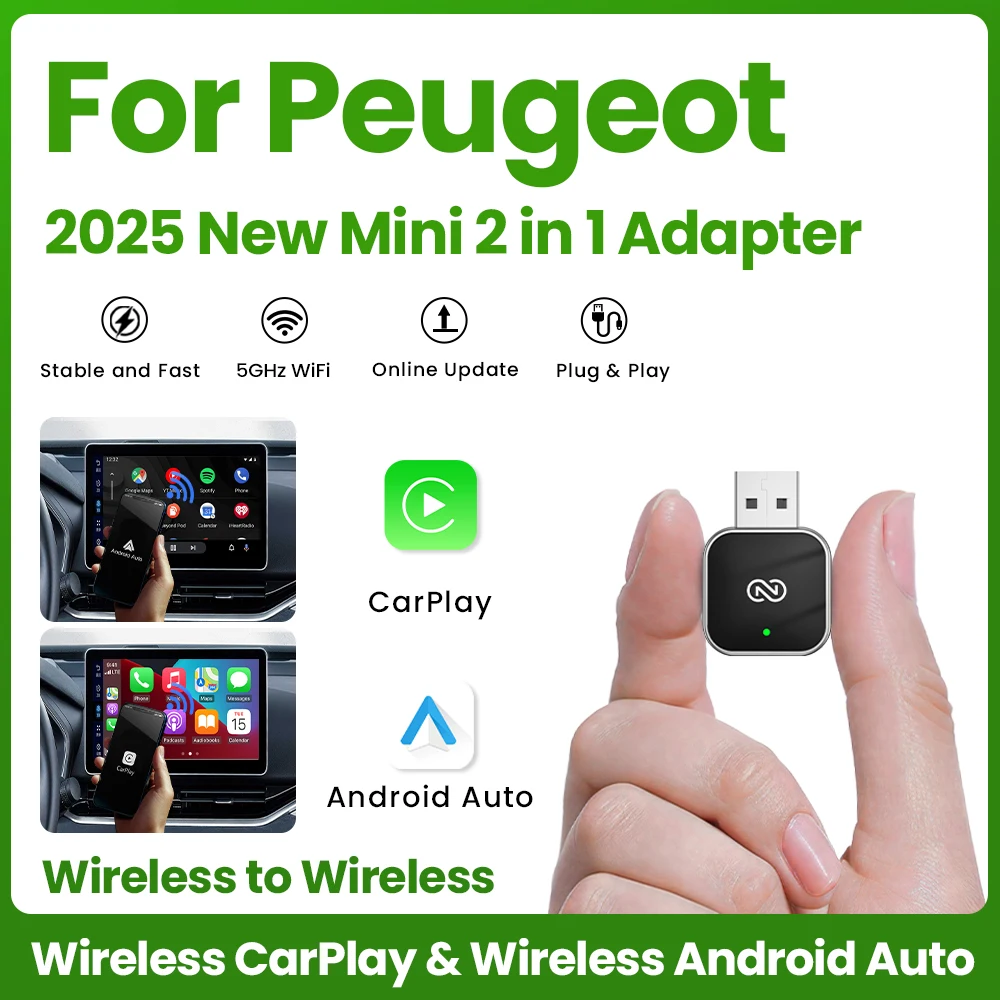 NEW 2in1 Wireless CarPlay Android Auto Adapter Smart Dongle Plug And Play For Peugeot 208 2008 308S 301 308 SW Expert Rifter