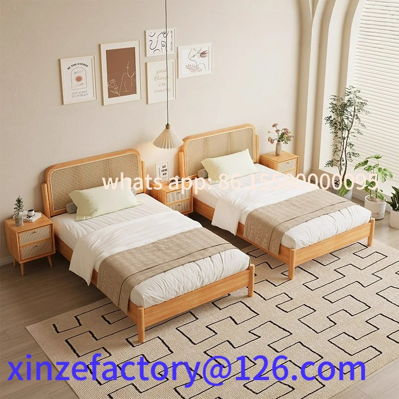 Aanpasbaar massief houten bed in Japanse stijl Klein appartement 1,2 meter eenpersoonsbed Huishouden