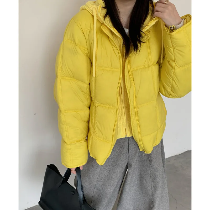 2026 Winter New Solid Color Long-sleeved Cotton Jacket Women's Fashion Versatile Hooded Bread Loose Korean Version Thick Coat