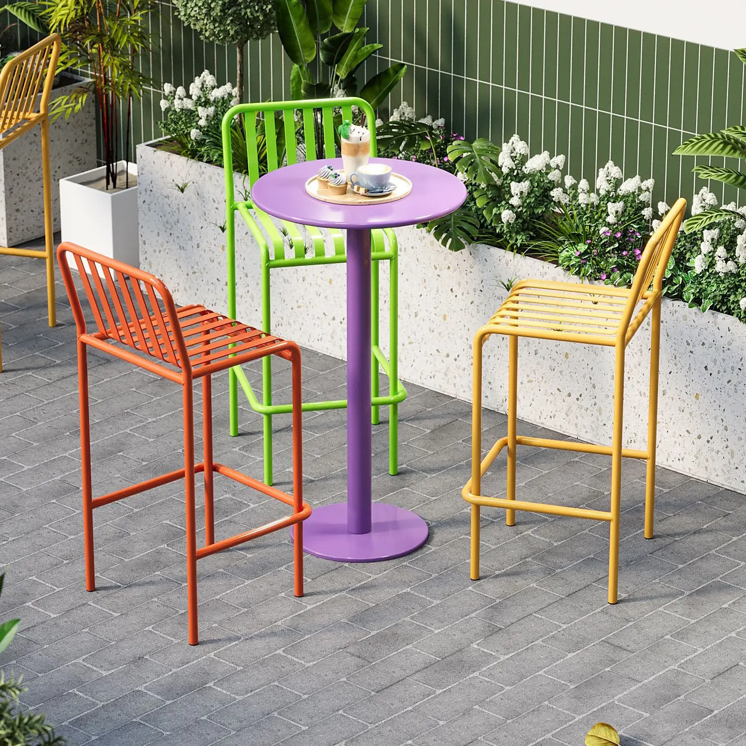 DSA bar table and chair combination outdoor metal high table and chair milk tea shop open-air round table bar chair