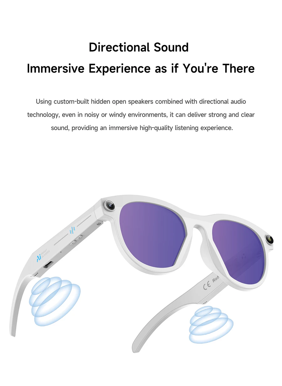 Smart Glasses 800MP HD  Camera AI Translation Sunglasses Hands-free Bluetooth Calling Music Player Smart Glasses for Men Women