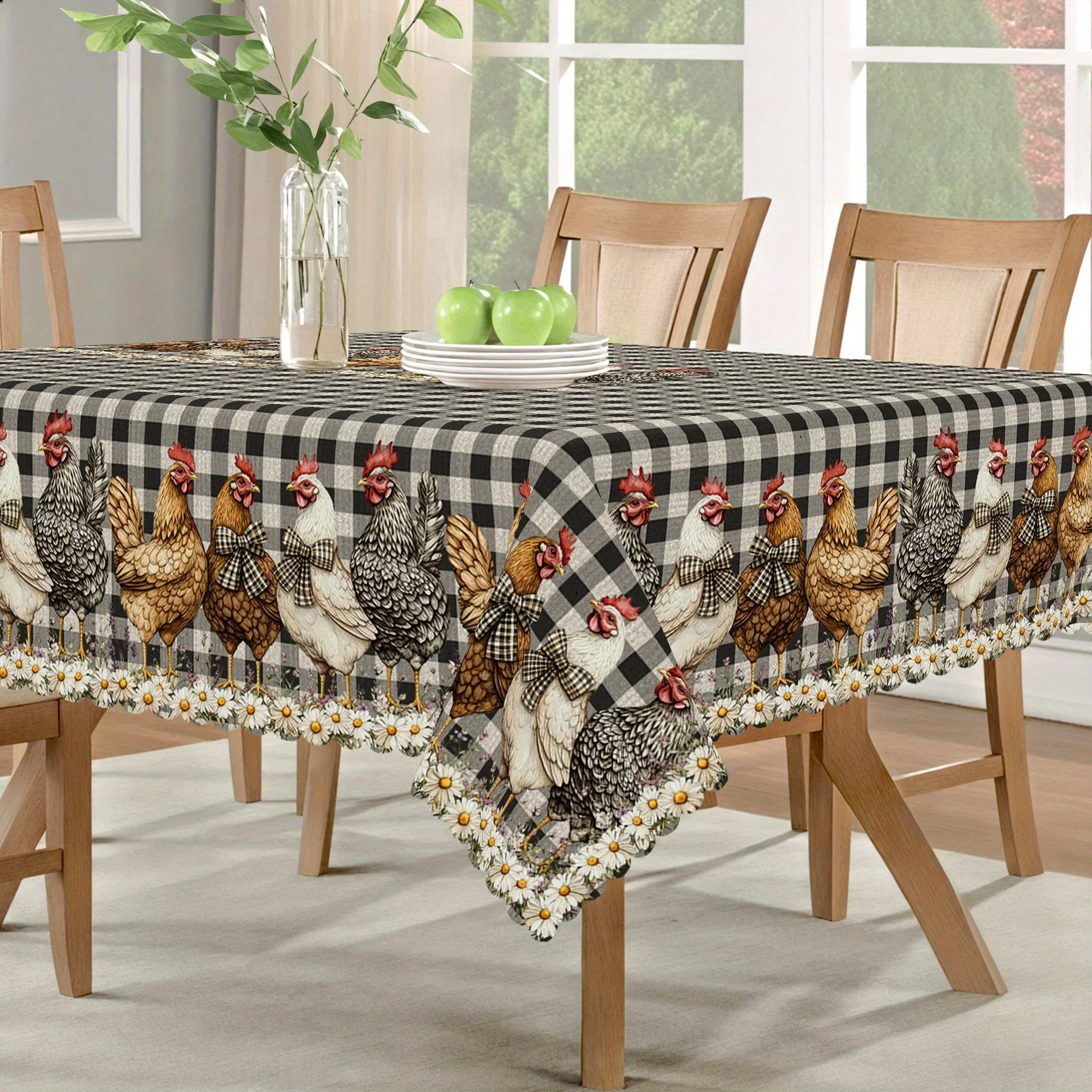 One farmhouse-style chicken tablecloth, suitable for Easter, Mother's Day, Father's Day, Thanksgiving, and Christmasxzj