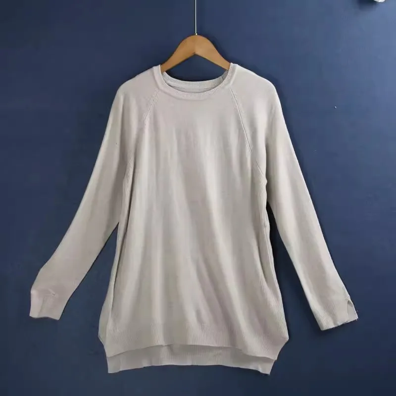 

ay Knitted Long Sve Sweater round Ne Overhead Pure Color Split Simple Base Layer Winter Casual Tight Fit Online Exclusive