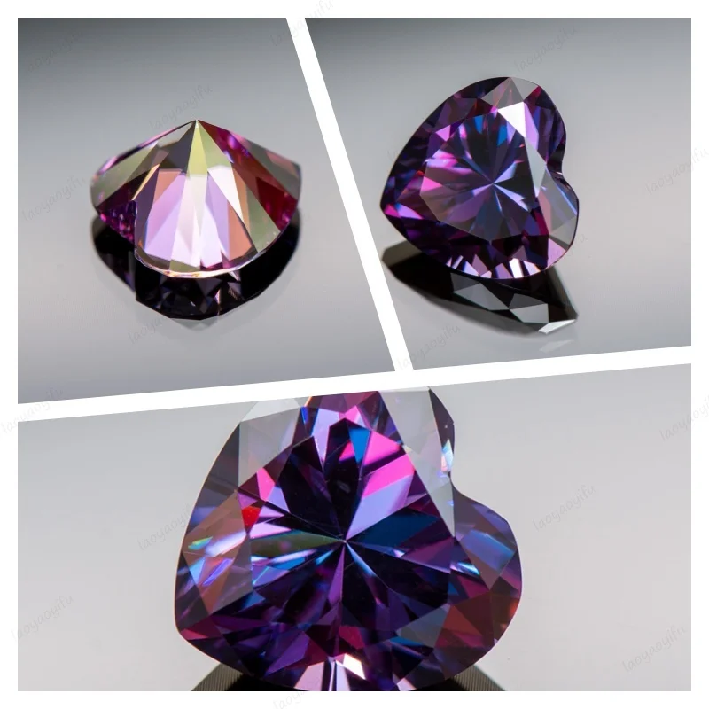 Pedra moissanite em formato de coração, pedra preciosa de múltiplas cores para materiais avançados de fabricação de joias, testador de diamante com certificado