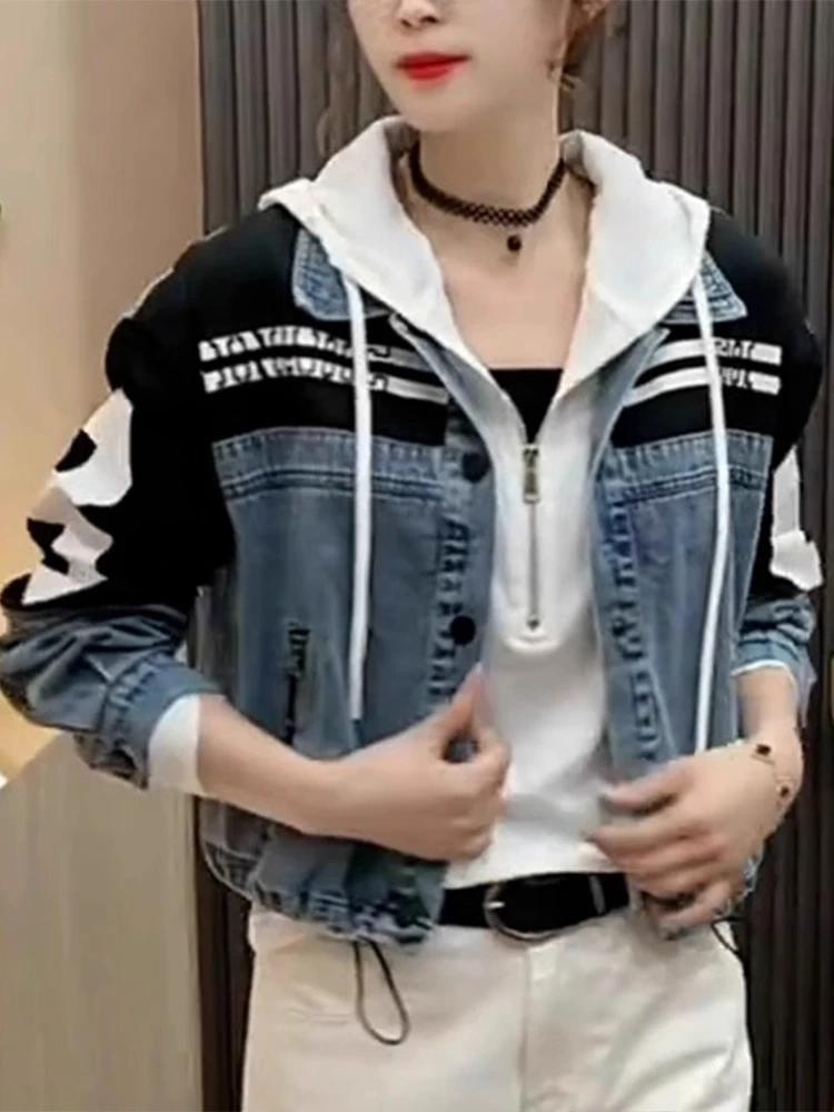 ort Amerikaanse Sle Denim Jaet dames herfst 2025, nieuw ontwerp, patchwork, opstaande kraag, werkkleding, Jaet Koreaanse losse pasvorm