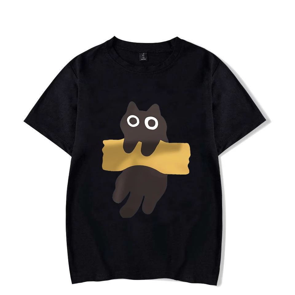 Tape Cat Print Japanese Style Men's and Women's T-shirts Loose casual Round Neck Short Sleeved