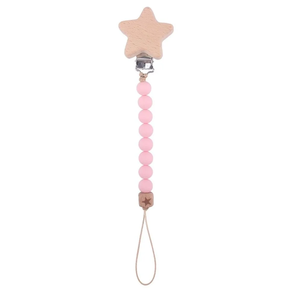 Safety Multi-color Beech Wood Wooden Anti-drop Beads Silicone Lanyard Molar Chain Baby Pacifier Chain Pacifier Clips Chains