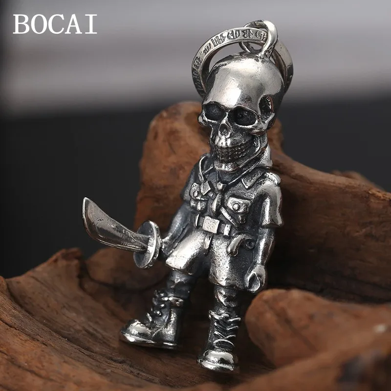 

BOCAI New S925 Sterling Silver Trend Fashion Domineering Skulls Soldiers With Knives Men's Pendants.