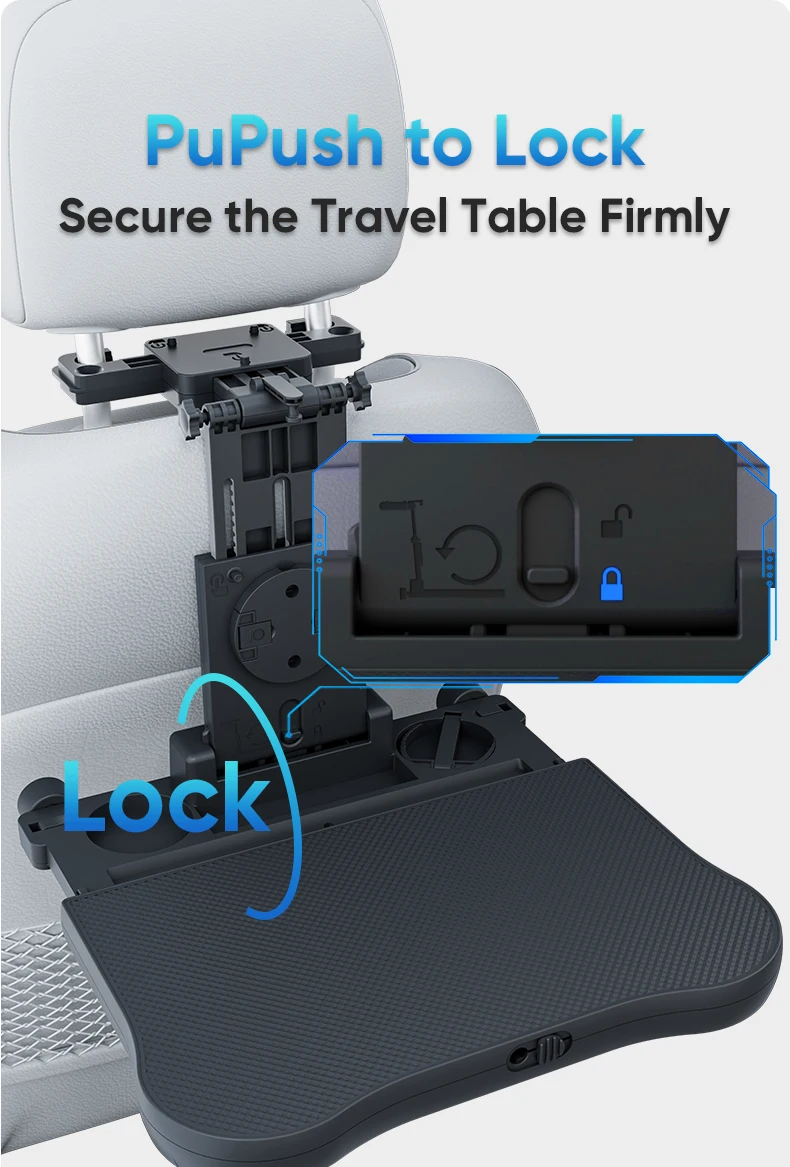 Erweiterbarer Auto-Rücksitz-Schreibtisch für Laptop und Esszimmer, mit rutschfester Unterlage und Gerätehalter. Perfekt für Arbeit/Essen – Detail 6