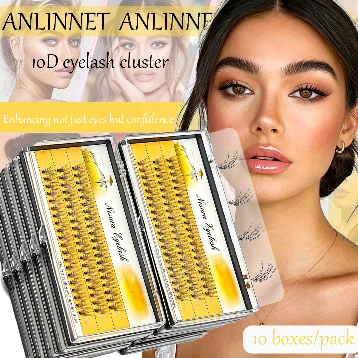 10Box 10D 60pcs/box DIY Cluster Eyelashes C Curl 8-15mm Mixed 0.10/0.07mm Thickness Natural Soft False Individual Eyelashes