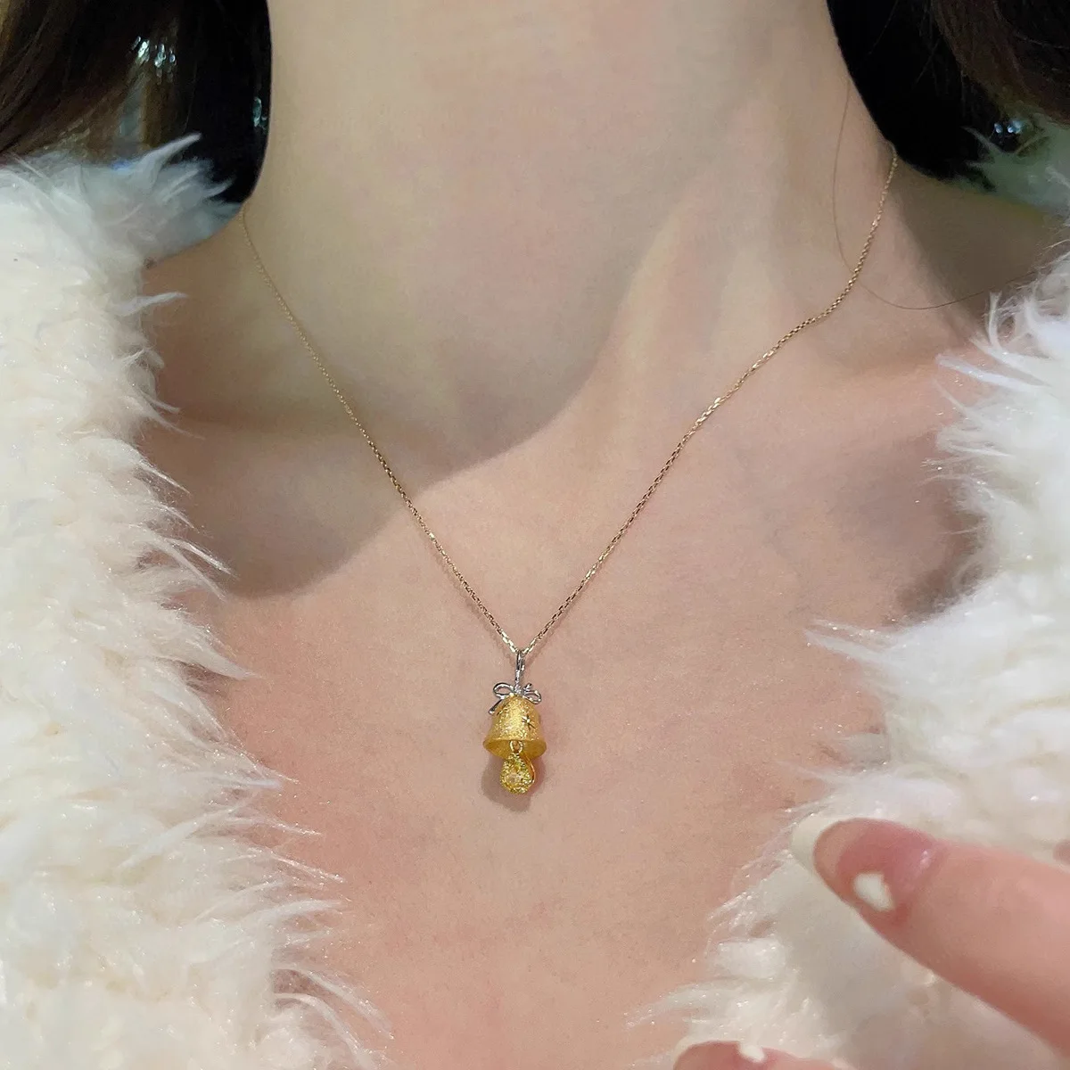 معنى 925 الفضة هدايا عيد الميلاد للأطفال زوجة الأصدقاء نغمتين الزنجبيل جرس الأصفر الماس قلادة قلادة مجوهرات