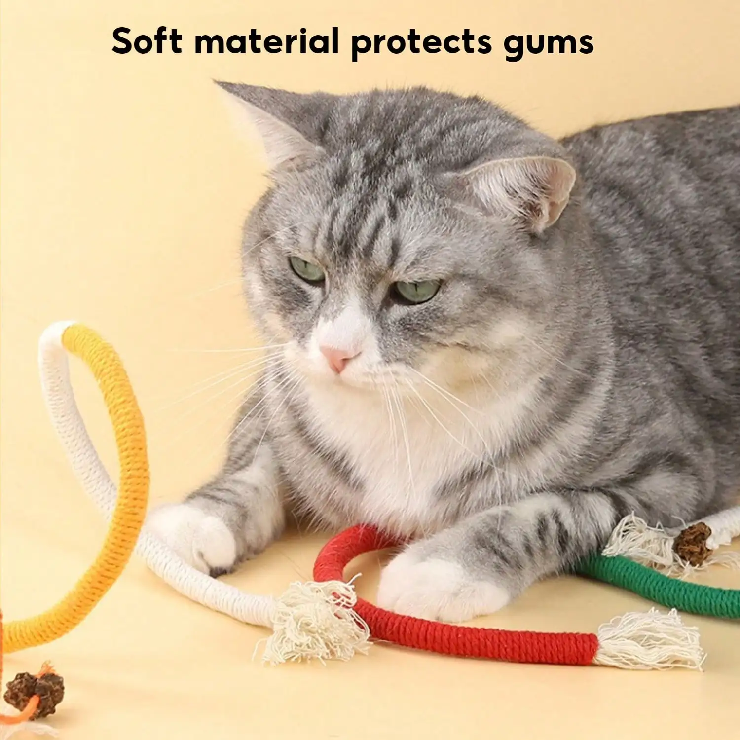 Cotton Rope Toys, 27.55Inches Color Blocking Cotton Rope Toys, Safe Cat Toys Teething Chew For Boredom And Stimulating