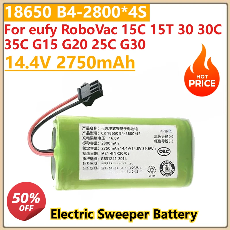 

18650 B4-2800*4S 14.4V 2800mAh Battery For eufy RoboVac 15C 15T 30 30C 35C G15 G20 25C G30 Edge Robot Vacuum Cleaner Parts