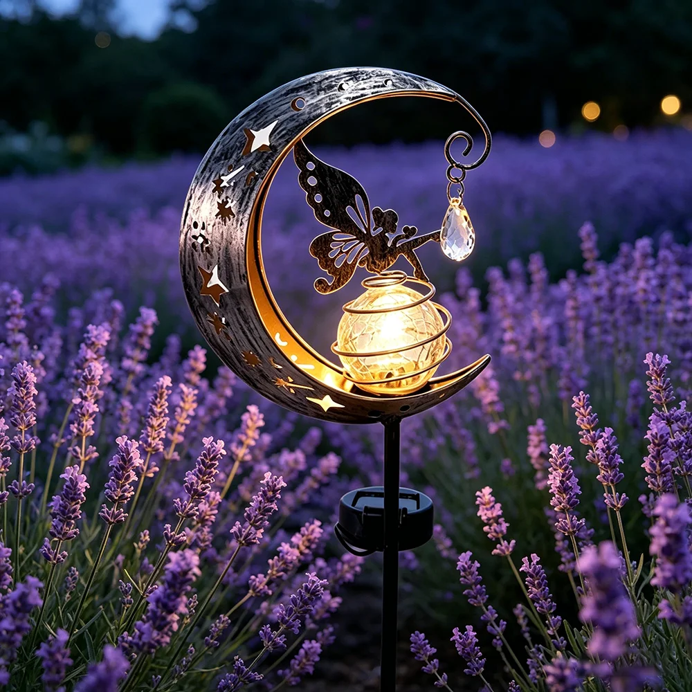 1pc Solar Moon Angel Insert Lamp Outdoor, Solar Landscape with Angel Decor Lights for Lawn, Patio, Yard, Garden, Walkway Decor