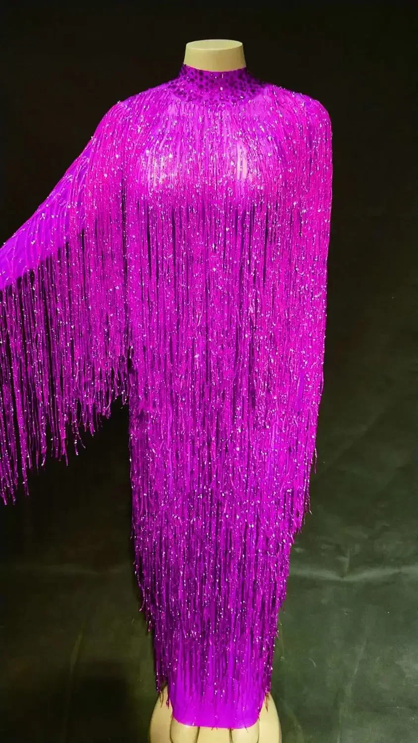 Kostiumy do tańca jazzowego dla tancerzy Lady Bar Dj Club wykonują frędzle sceniczne długie elastyczne urodziny świętuj sukienkę z frędzlami DJ1033