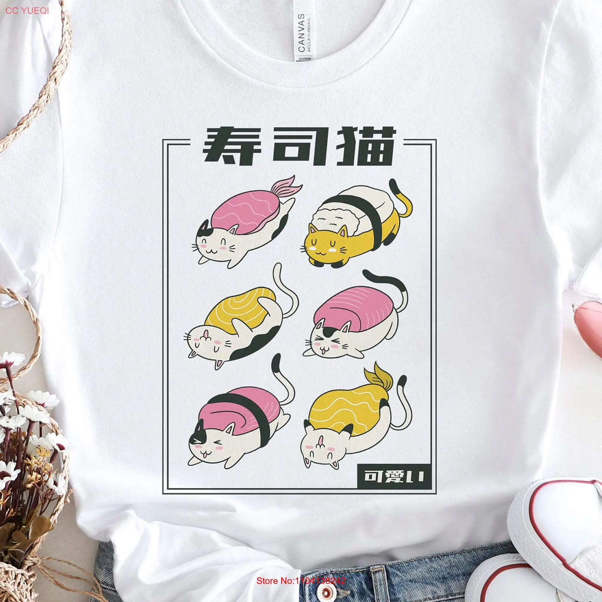 Sushi Cat Cute T Shirt Japanese Food Inspired Design for Foodies Lovers Chef long or short sleeves