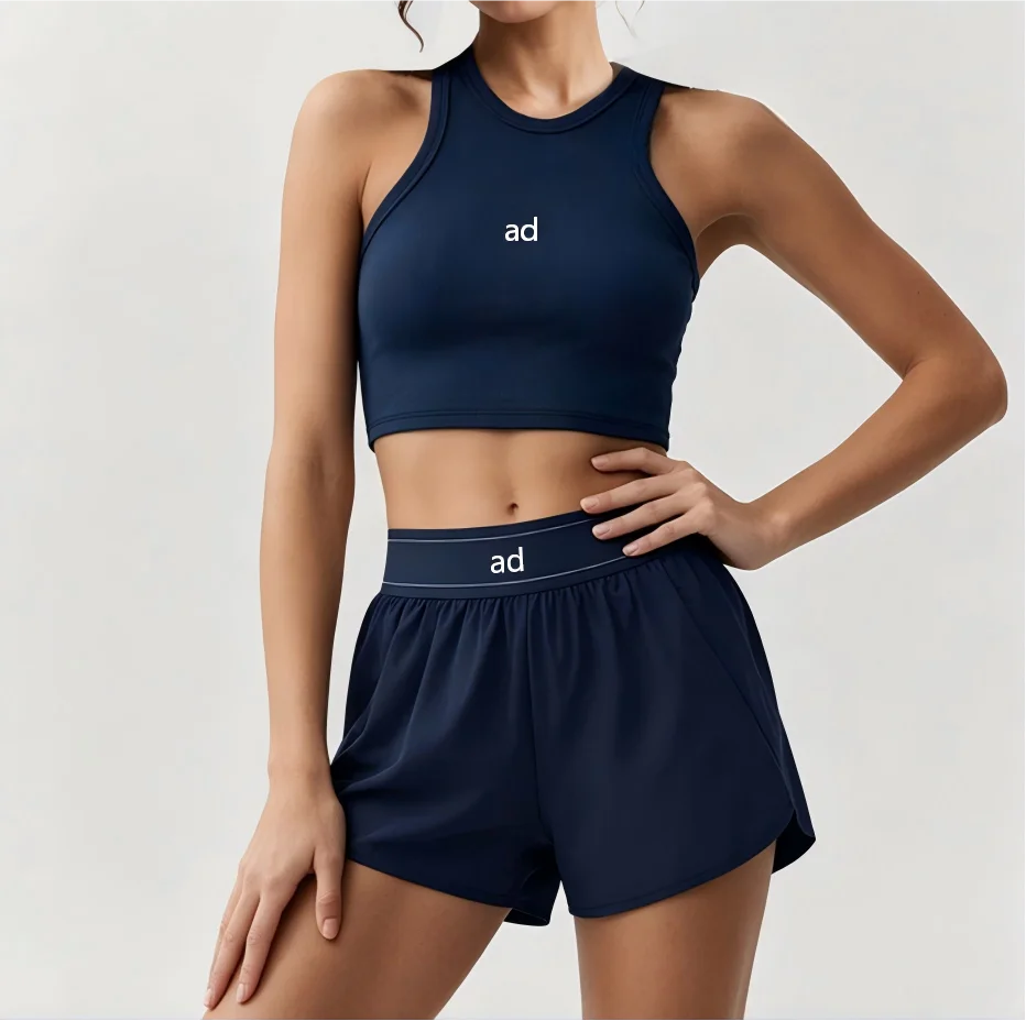 2-piece casual yoga suit, quick drying running sports vest shorts, wide edge elastic webbing waist light sports set