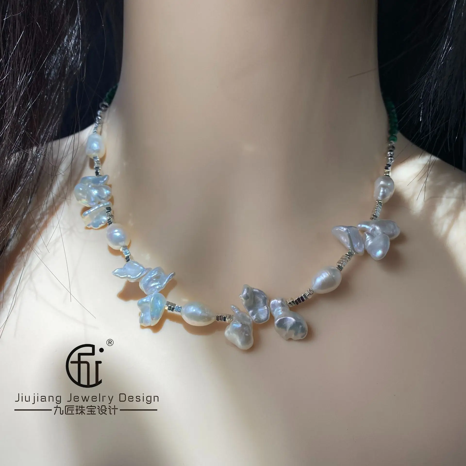 

Natural freshwater pearl petals special-shaped malachite necklace, neck chain, super fairy, a variety of ways to wear factory di